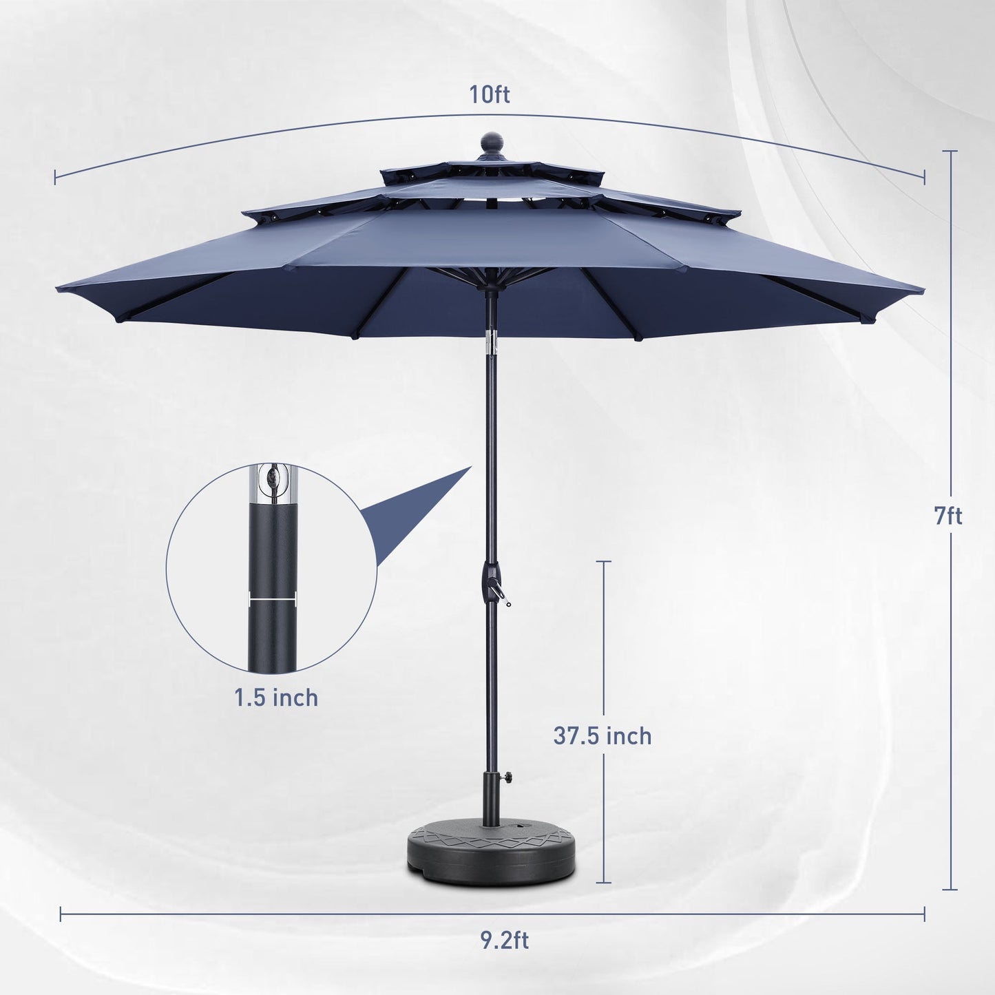Autlaycil 10 ft Patio Umbrella with Base 3 Tiers Adjustable Outdoor Market Umbrella with Crank for Beach Pool (Navy Blue)