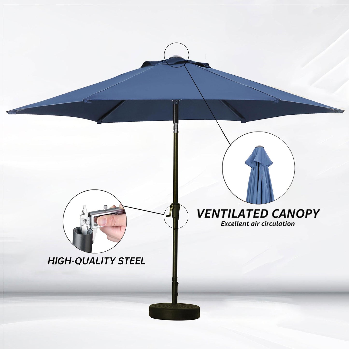 Autlaycil Patio Umbrella 9FT Outdoor Umbrella with Tilt, Crank and Umbrella Base, Adjustable Outdoor Market Umbrella for Garden, Lawn, Backyard and Pool-Navy Blue