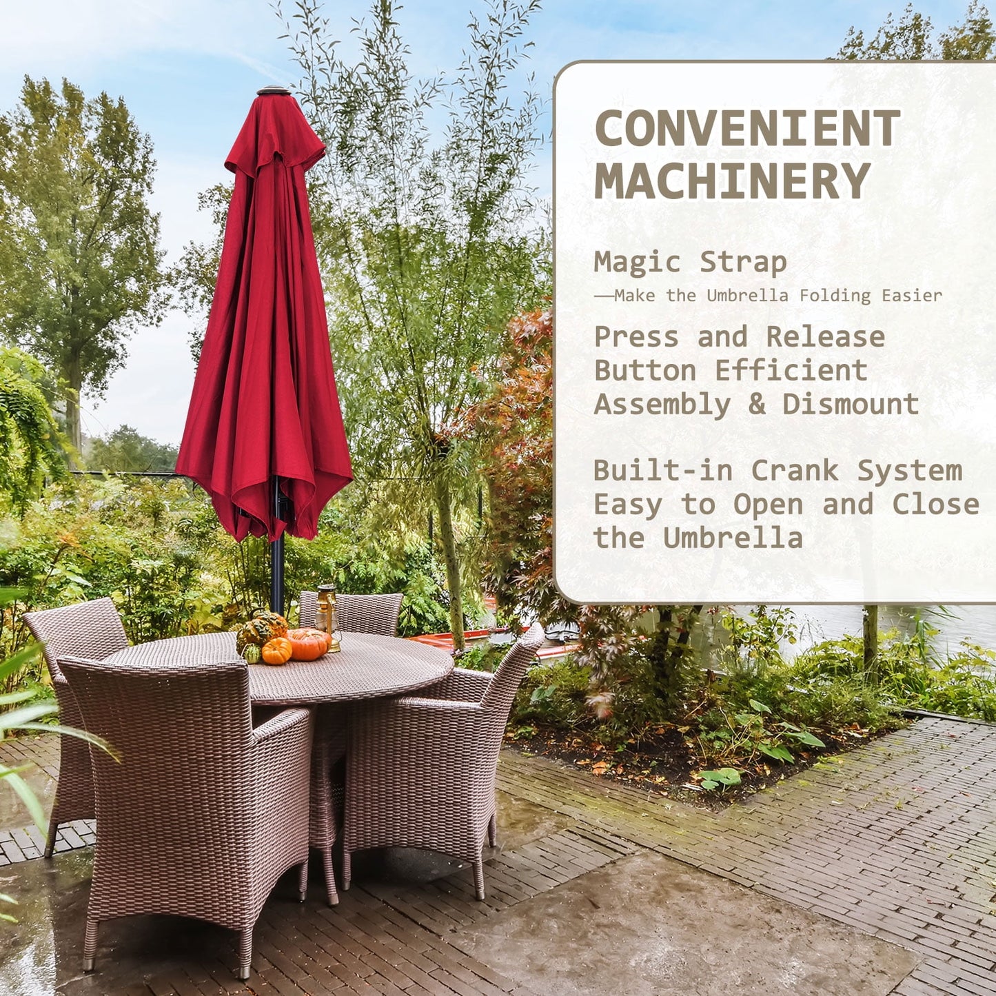 Autlaycil 7.5Ft Outdoor Umbrella with Tilt, Crank and Sturdy Ribs for Lawn, Garden, Backyard and Pool, Red