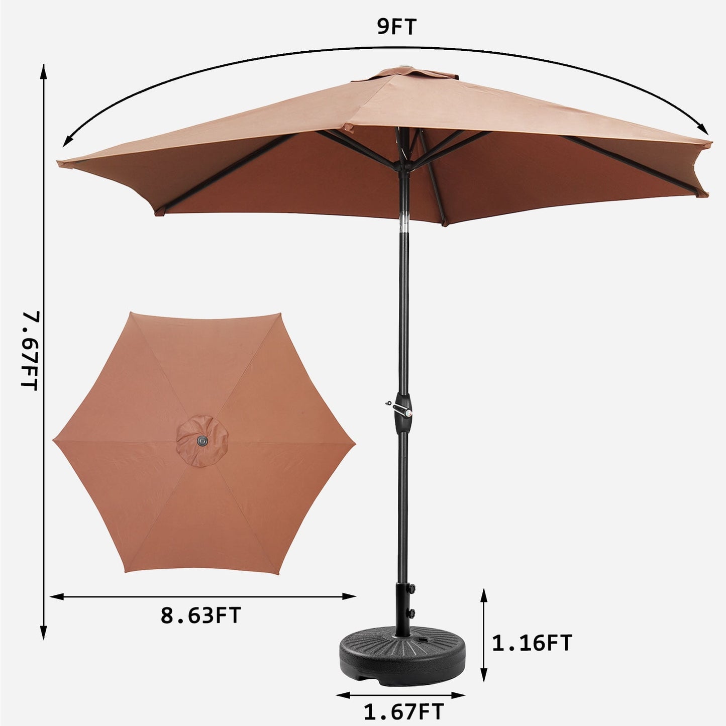 Autlaycil Patio Umbrella 9FT Outdoor Umbrella with Tilt, Crank and Umbrella Base, Adjustable Outdoor Market Umbrella for Garden, Lawn, Backyard and Pool-Coffee