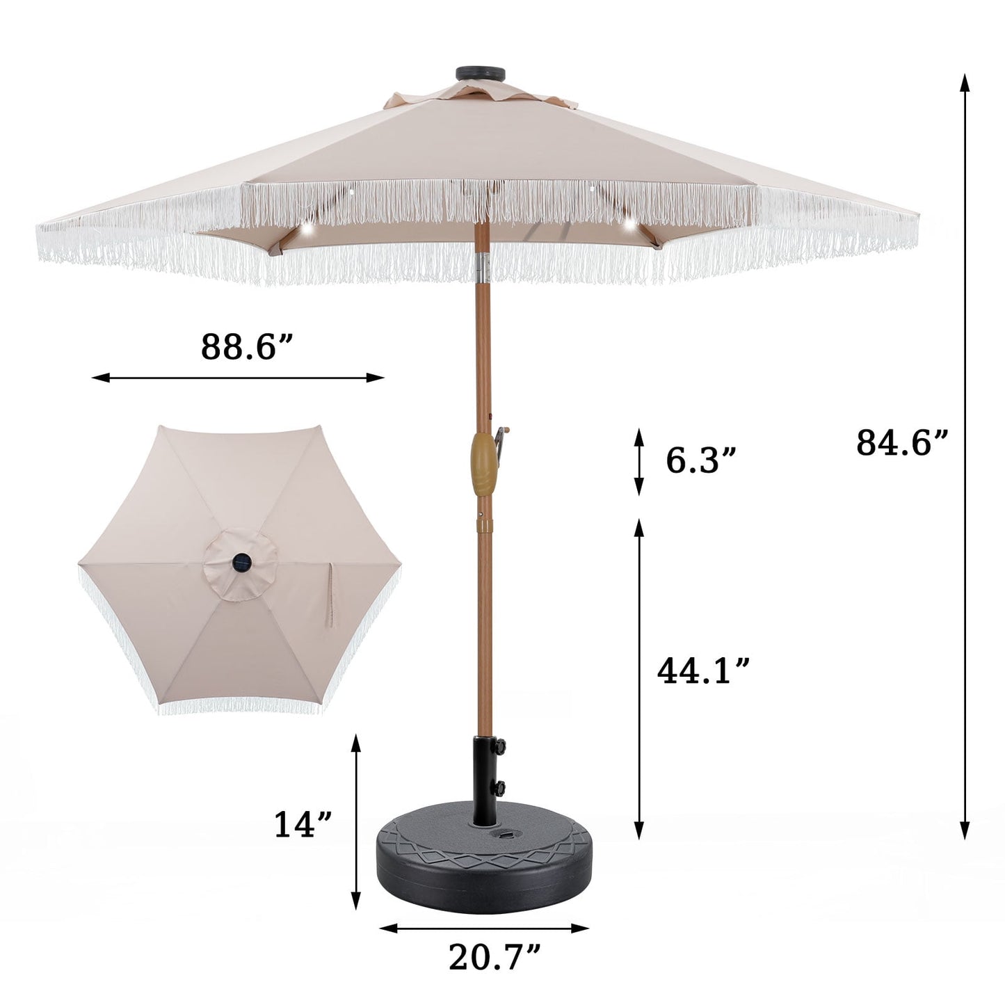 Autlaycil 5 Pcs Patio Outdoor Furniture Sets Contains 2 Textilene Fabric Rocking Bistro Chairs, a Table, a 7.5 ft Fringe Solar Umbrella with Button Tilt and a Umbrella Base, Khaki