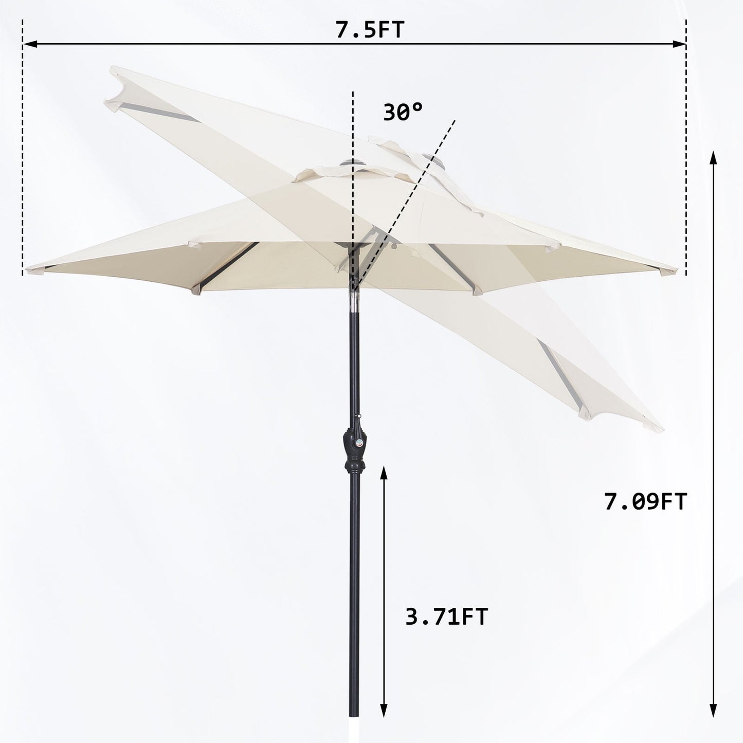 Autlaycil 7.5Ft Outdoor Umbrella with Tilt, Crank and Sturdy Ribs for Lawn, Garden, Backyard and Pool, White