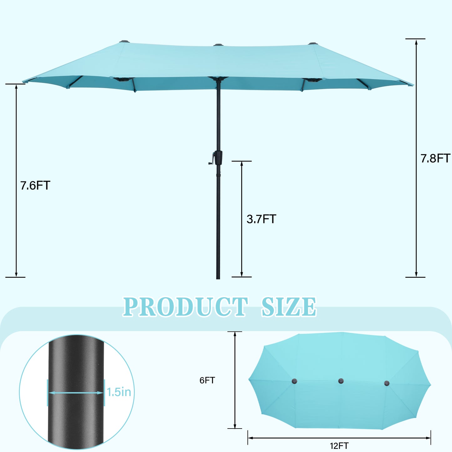 Autlaycil 13 ft Rectangle Patio Umbrella with Crank, Outdoor Market Umbrella (Blue)
