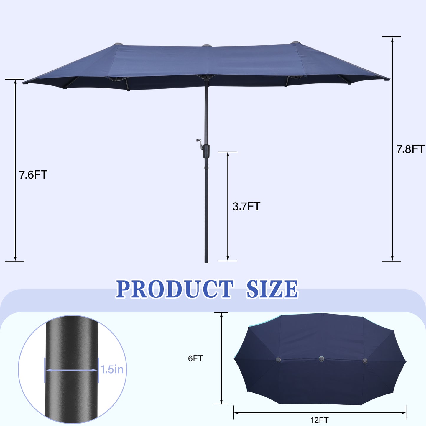 Autlaycil 13 ft Rectangle Patio Umbrella with Crank, Outdoor Market Umbrella (Navy Blue)
