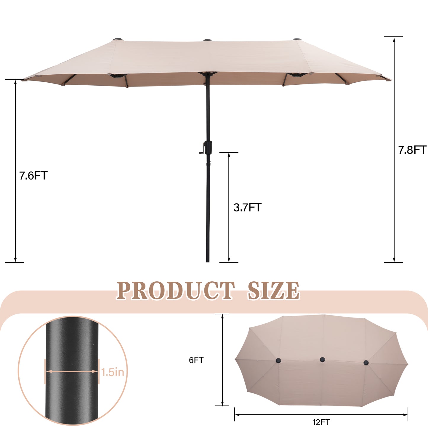 Autlaycil 13 ft Rectangle Patio Umbrella with Crank, Outdoor Market Umbrella with Umbrella Base (Khaki)