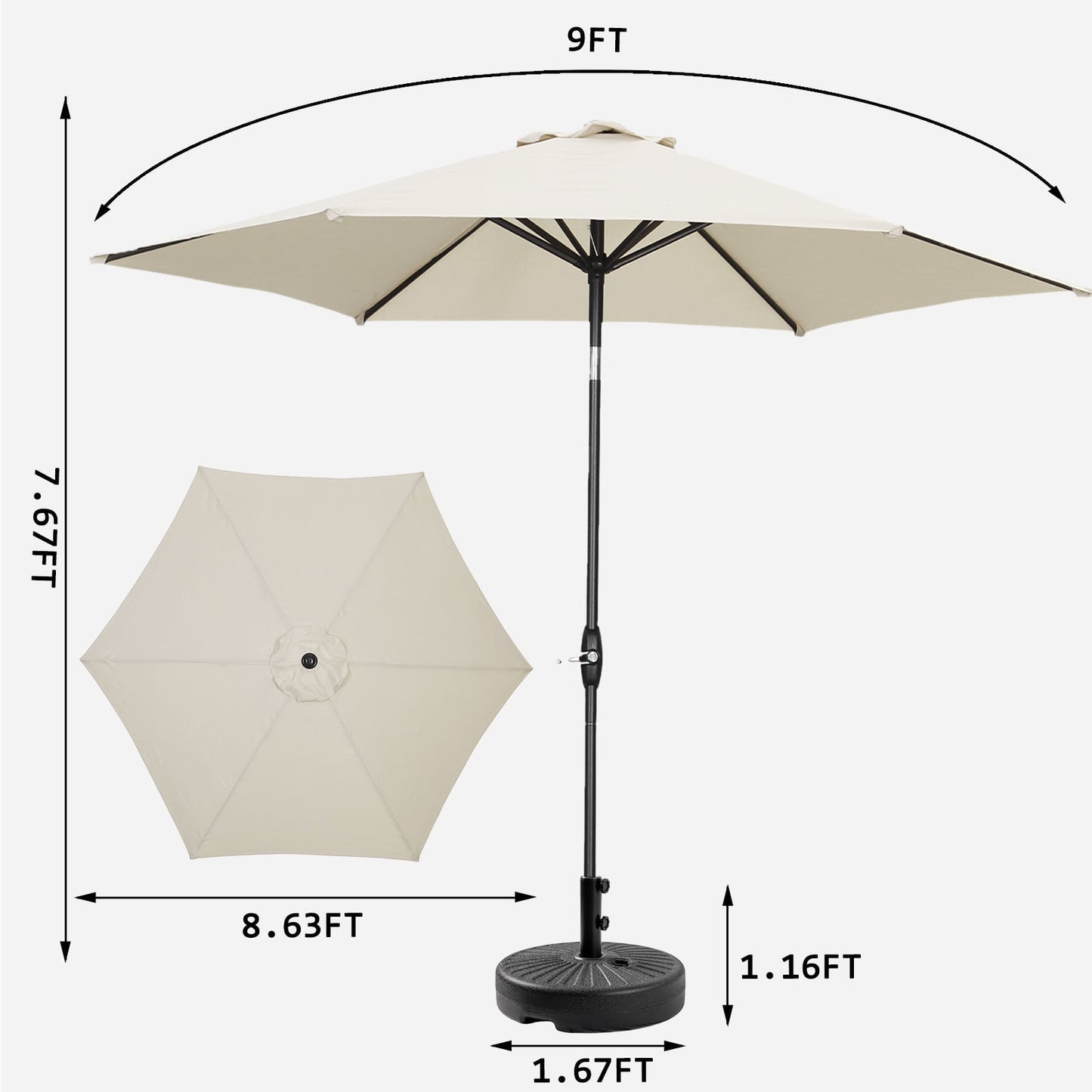 Autlaycil Patio Umbrella 9FT Outdoor Umbrella with Tilt, Crank and Umbrella Base, Adjustable Outdoor Market Umbrella for Garden, Lawn, Backyard and Pool-White