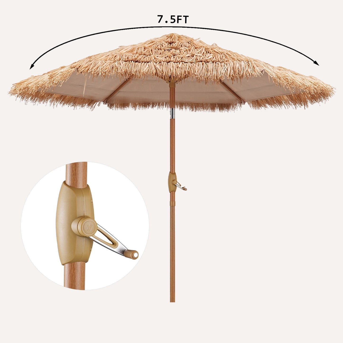 Autlaycil 7.5FT Grass Tiki Patio Umbrella Outdoor Table Umbrella with Push Button Tilt and Crank