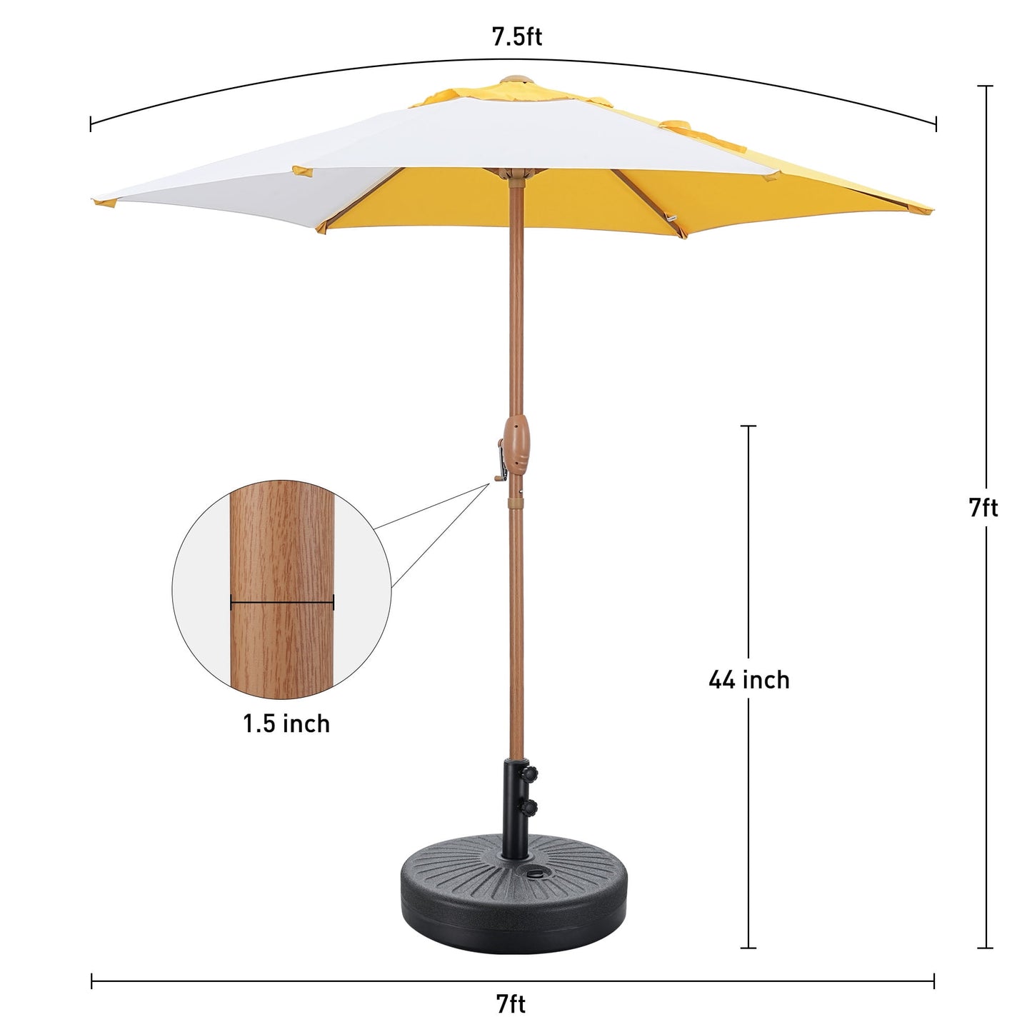 Autlaycil 7.5 ft Multicolour Patio Umbrella and Umbrella Base and 3 Piece Outdoor Wicker Furniture Patio Bistro Set, Yellow and White