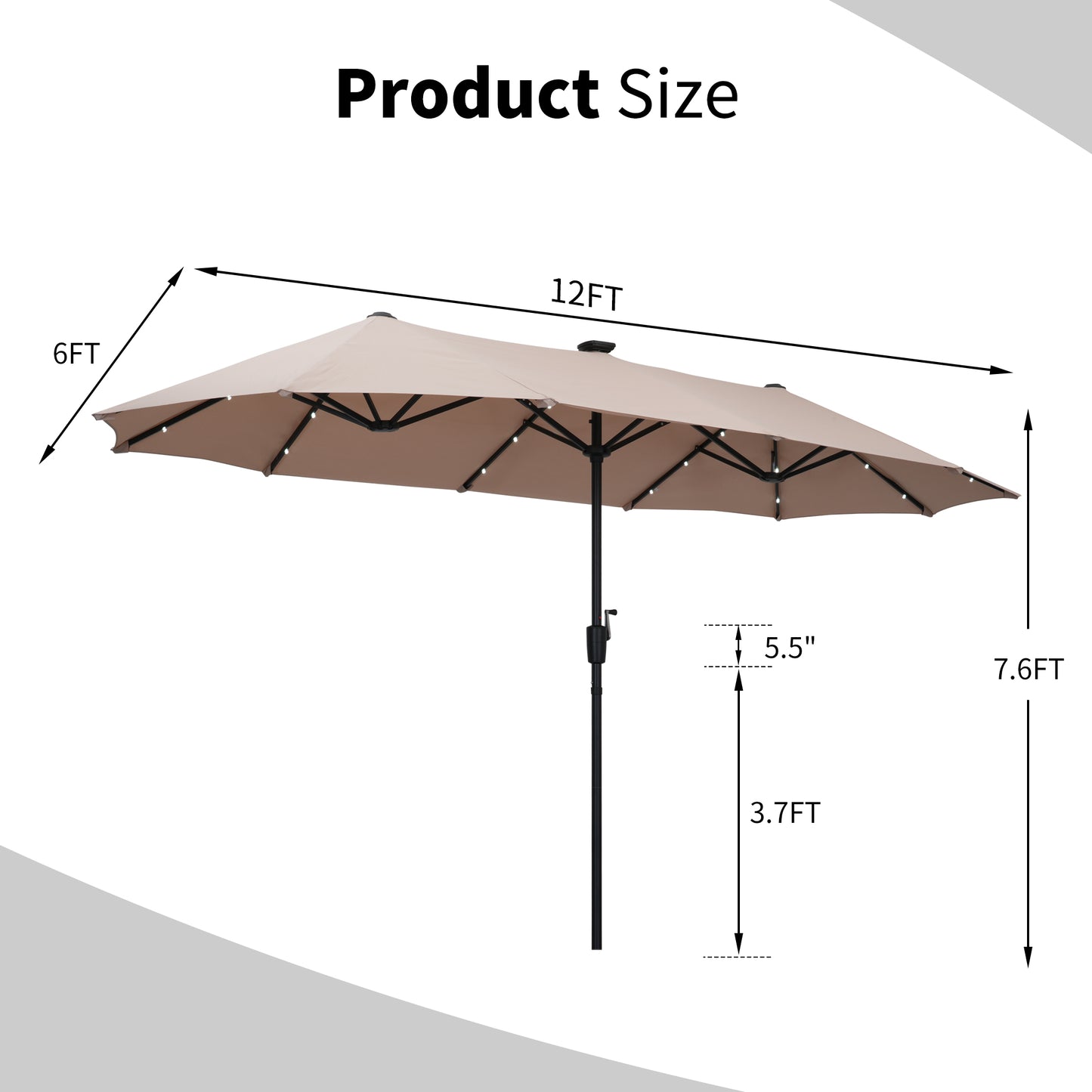Autlaycil 13 ft Rectangle Patio Umbrella 36 LED lights for Market Patio Solar Umbrella (Khaki)