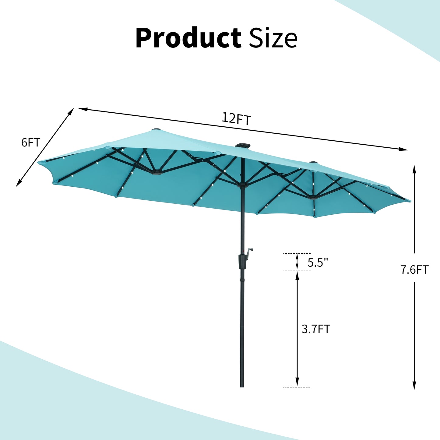 Autlaycil 13 ft Rectangle Patio Umbrella with Umbrella Base 36 LED lights for Market Patio Solar Umbrella (Blue)