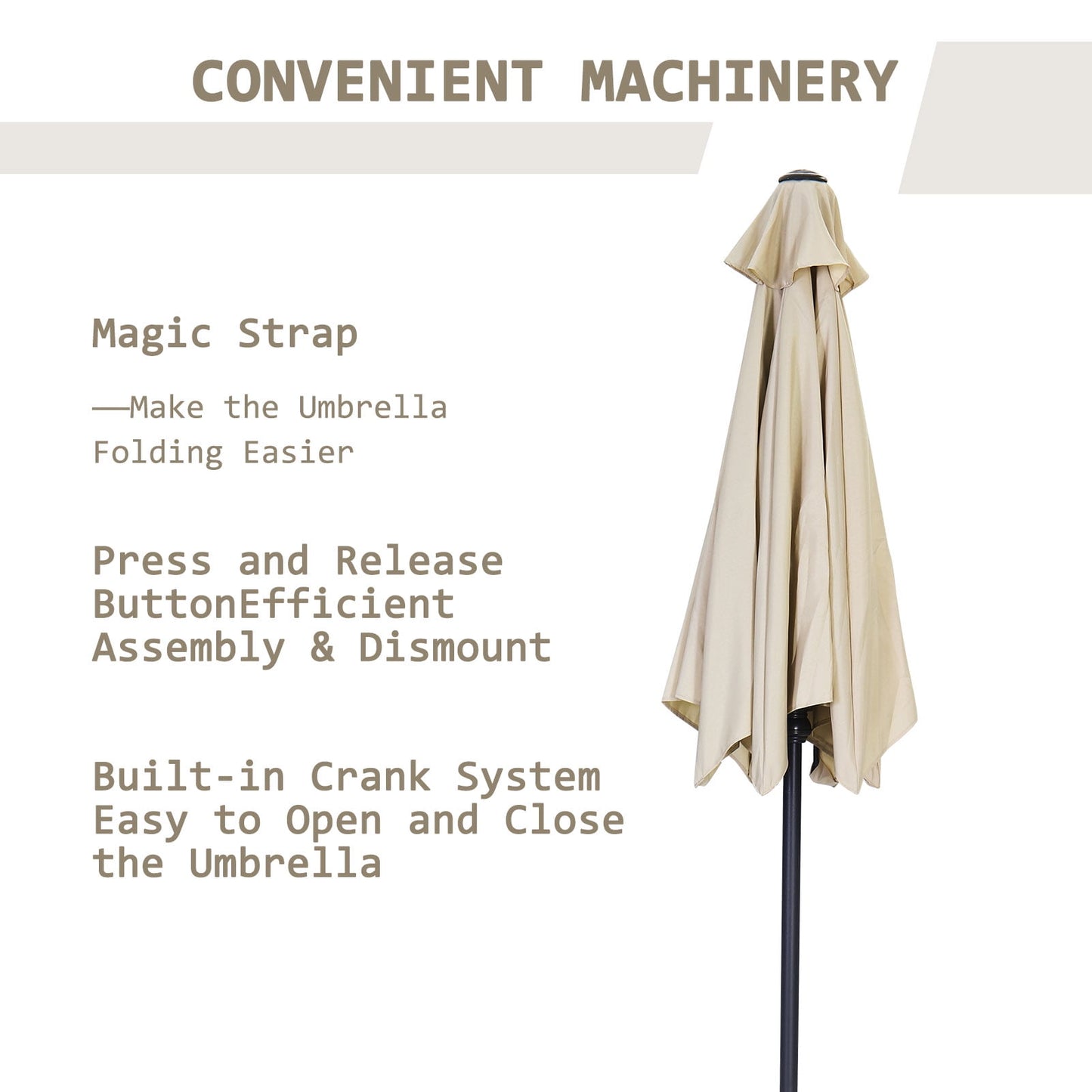 Autlaycil 7.5 ft Patio Umbrella and Umbrella Base with Tilt and Crank, Adjustable Outdoor Market Umbrellas (Khaki)