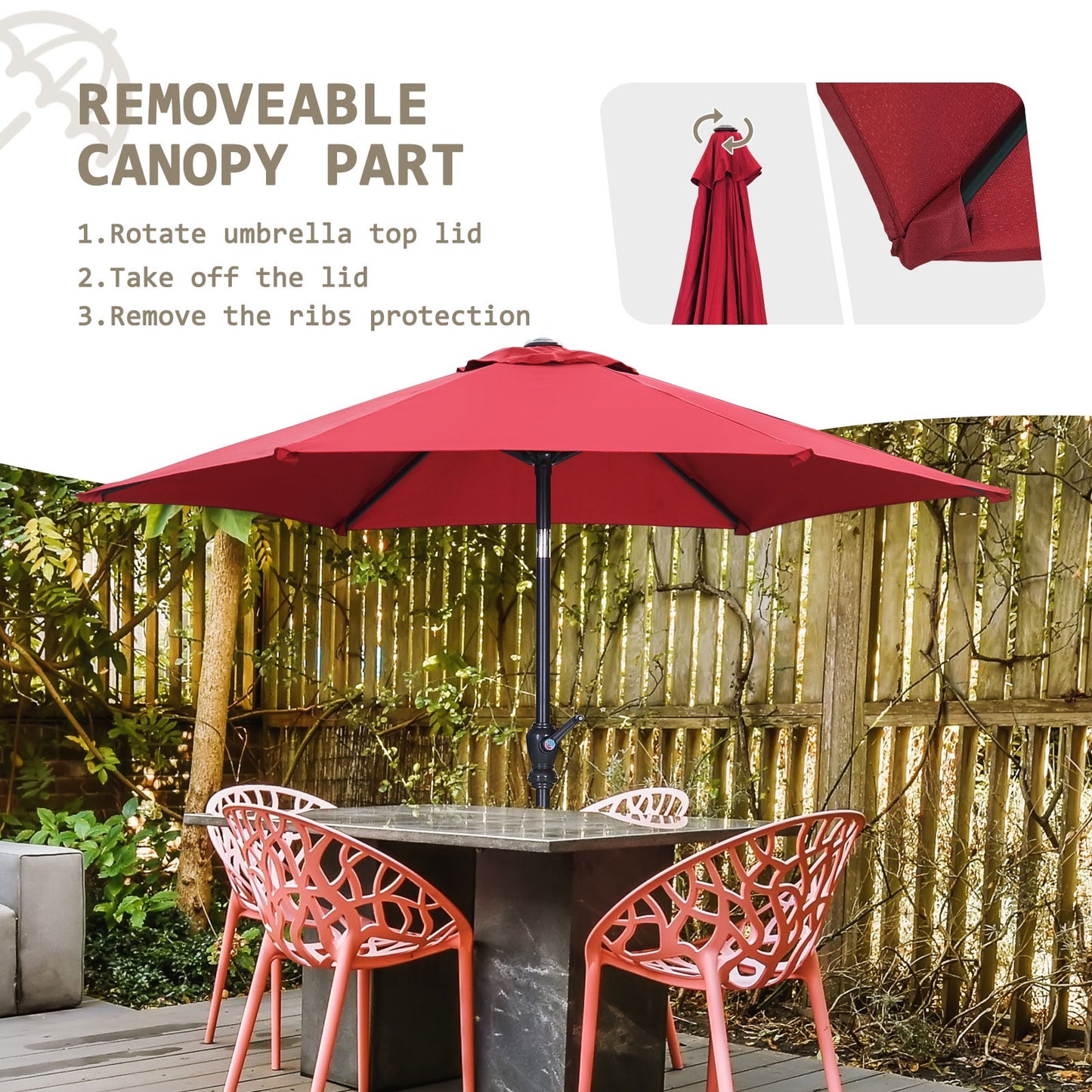 Autlaycil 7.5Ft Outdoor Umbrella with Tilt, Crank and Sturdy Ribs for Lawn, Garden, Backyard and Pool, Red