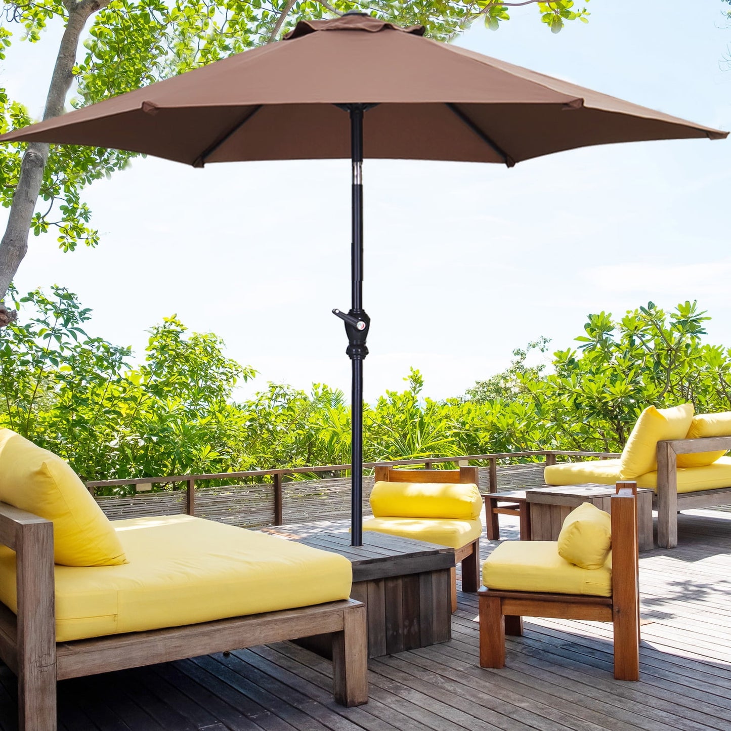 Autlaycil 9ft Outdoor Patio Umbrella 6 Ribs with Tilt and Crank Patio Table Umbrella, Coffee