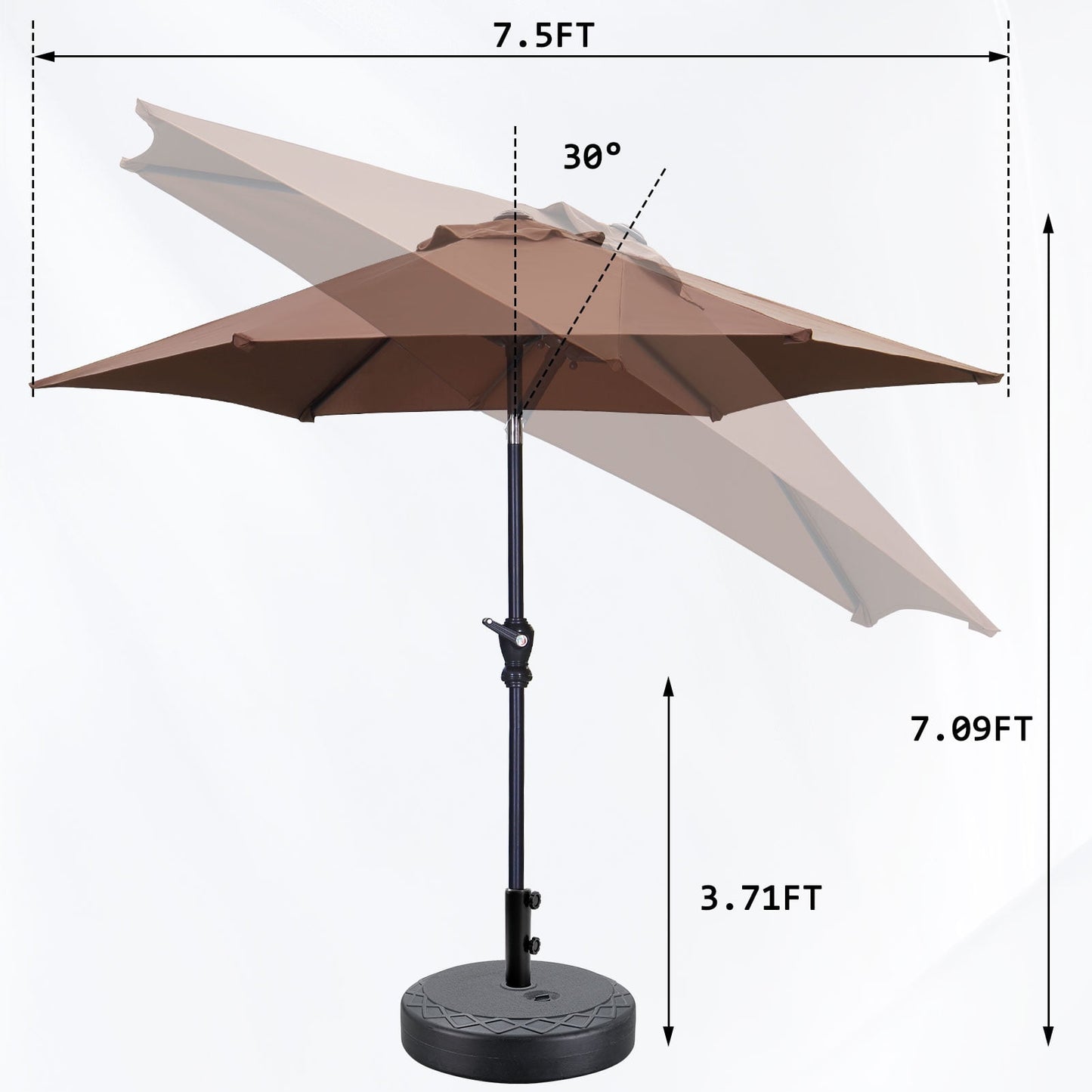 Autlaycil 7.5 ft Patio Umbrella and Umbrella Base with Tilt and Crank, Adjustable Outdoor Market Umbrellas (Coffee)
