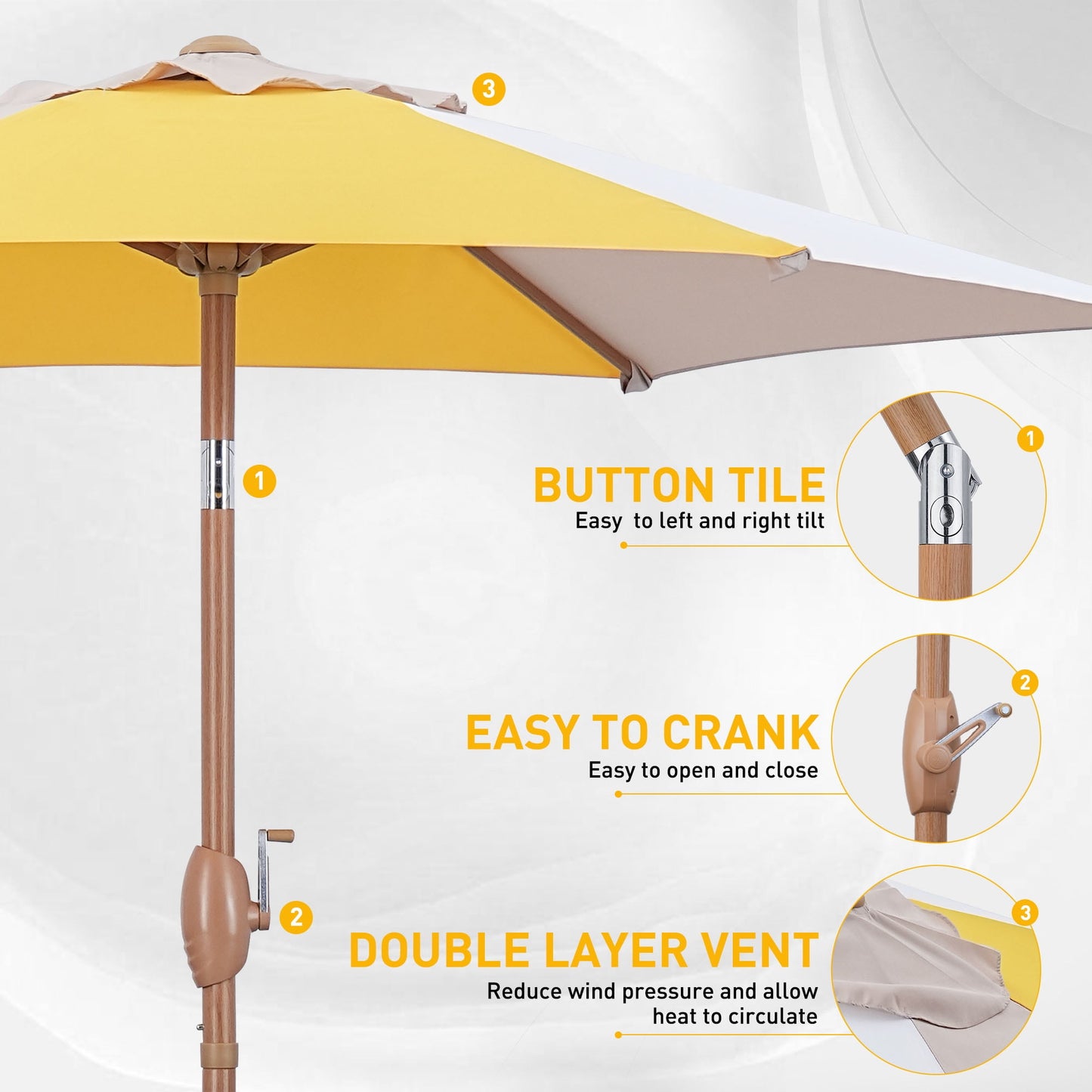 Autlaycil 5 Pcs Patio Outdoor Furniture Sets Contains 2 Textilene Fabric Rocking Bistro Chairs, a Table, a 7.5 ft Multicolour Patio Umbrella with Button Tilt and a Base, Yellow/Khaki/White