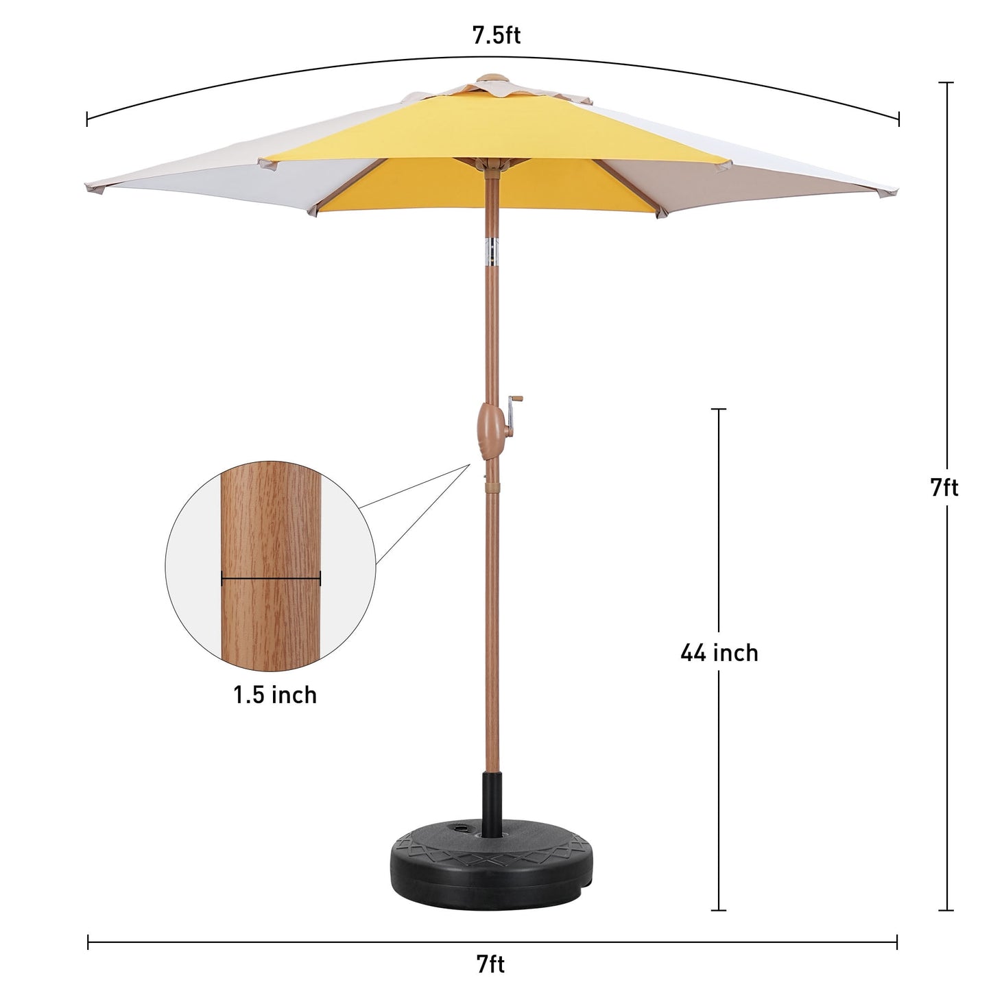 Autlaycil 5 Pcs Patio Outdoor Furniture Sets Contains 2 Textilene Fabric Rocking Bistro Chairs, a Table, a 7.5 ft Multicolour Patio Umbrella with Button Tilt and a Base, Yellow/Khaki/White