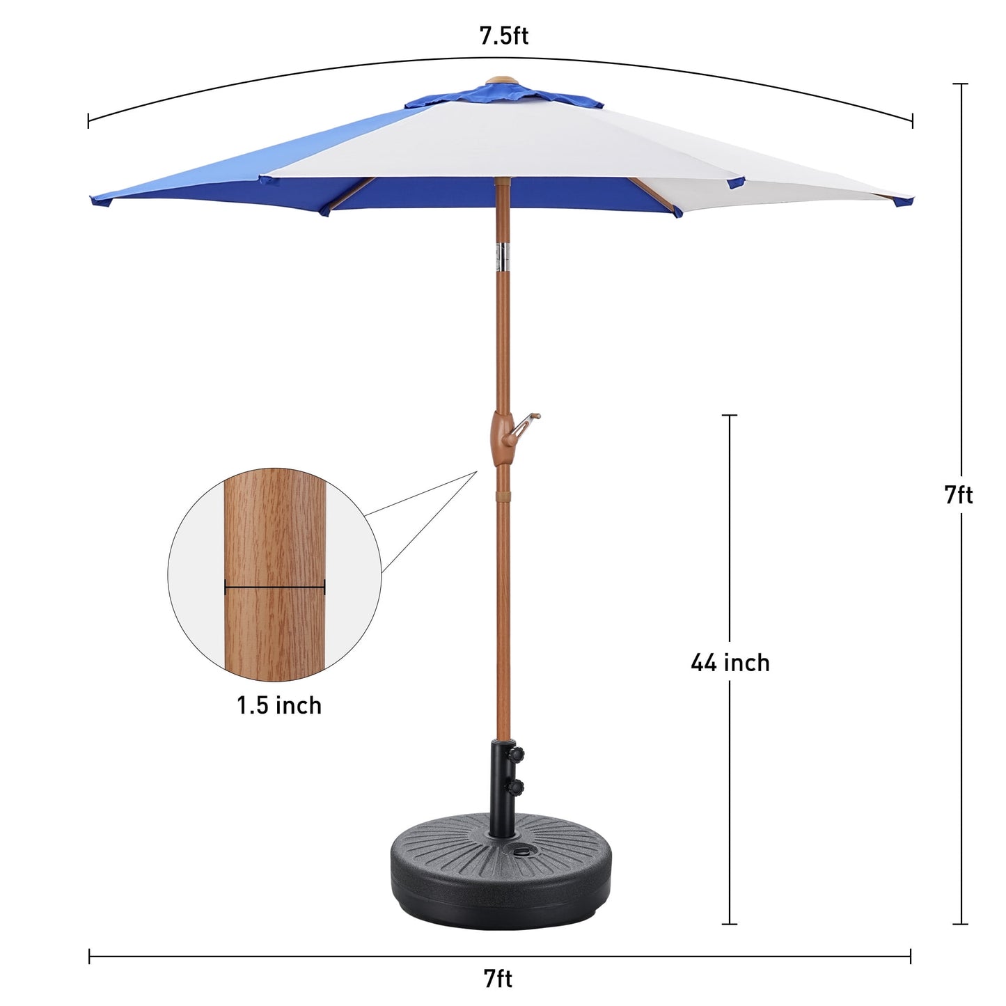 Autlaycil 7.5 ft Multicolour Patio Umbrella and Umbrella Base and 3 Piece Outdoor Wicker Furniture Patio Bistro Set, Umbrella Button Tilt, Yellow and Blue
