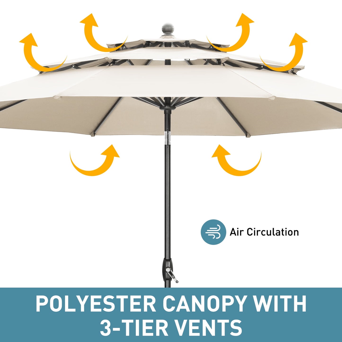 Autlaycil 10 ft Patio Umbrella with Base 3 Tiers Adjustable Outdoor Market Umbrella with Crank for Beach Pool (Khaki)