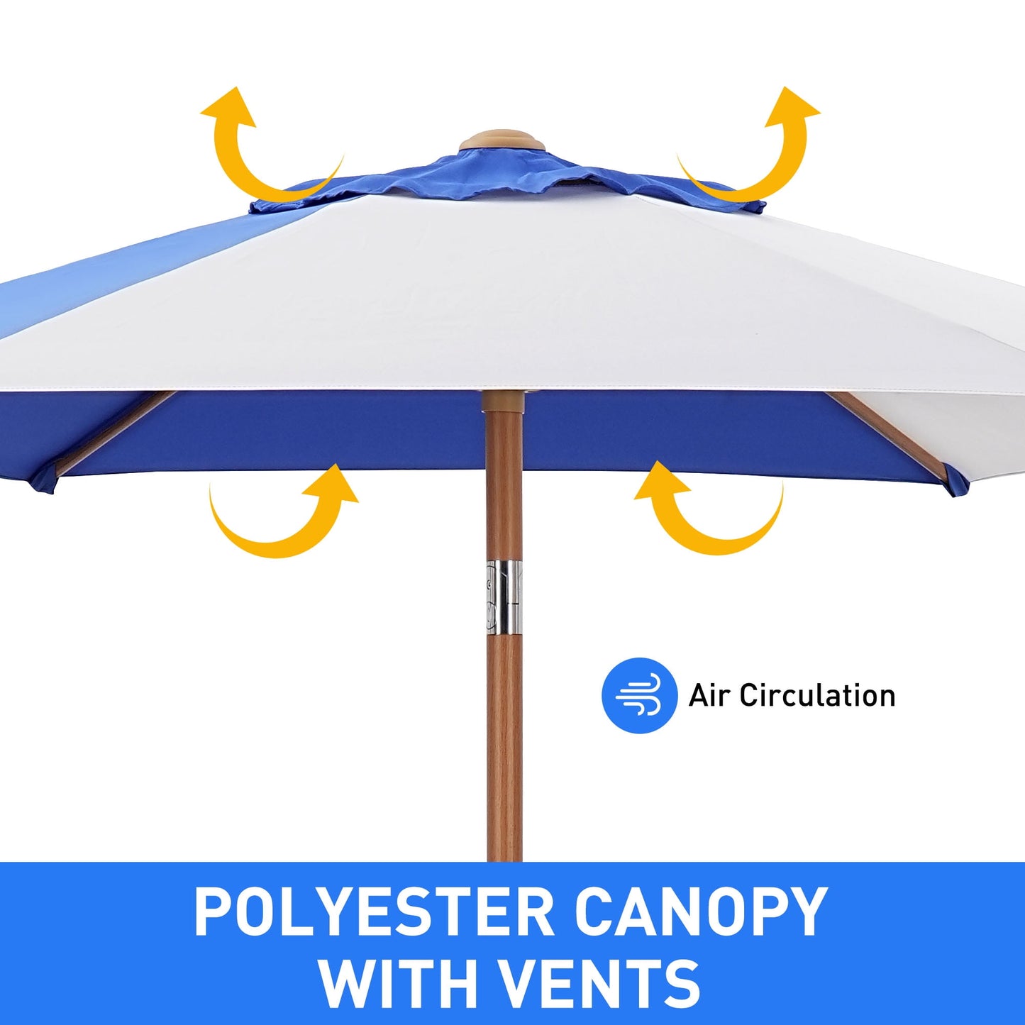 Autlaycil 7.5ft Patio Umbrella with Base and Button Tilt Sun Shelter UV Protection Beach for Market, Beach, Patio, Pool, Garden Backyard (Blue and White)