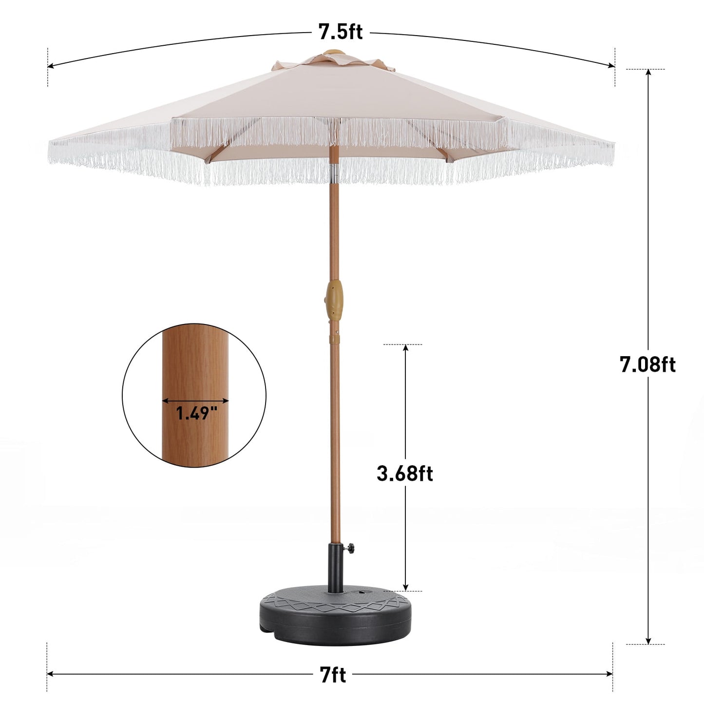Autlaycil 5 Pcs Patio Outdoor Furniture Sets Contains 2 Textilene Fabric Rocking Bistro Chairs, a Table, a 7.5 ft Fringe Patio Umbrella with Button Tilt and a Umbrella Base, Khaki
