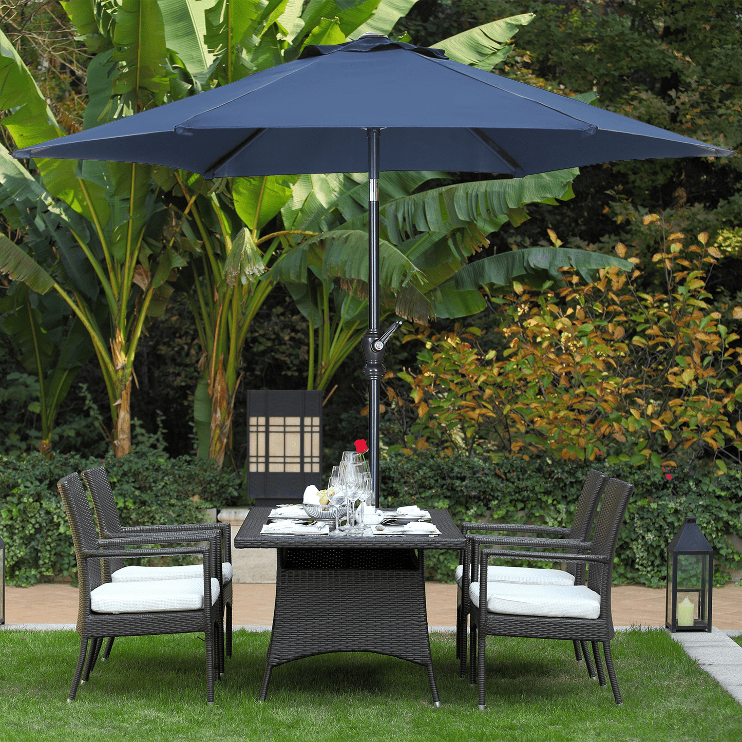 Autlaycil 7.5Ft Outdoor Umbrella with Tilt, Crank and Sturdy Ribs for Lawn, Garden, Backyard and Pool, Navy Blue