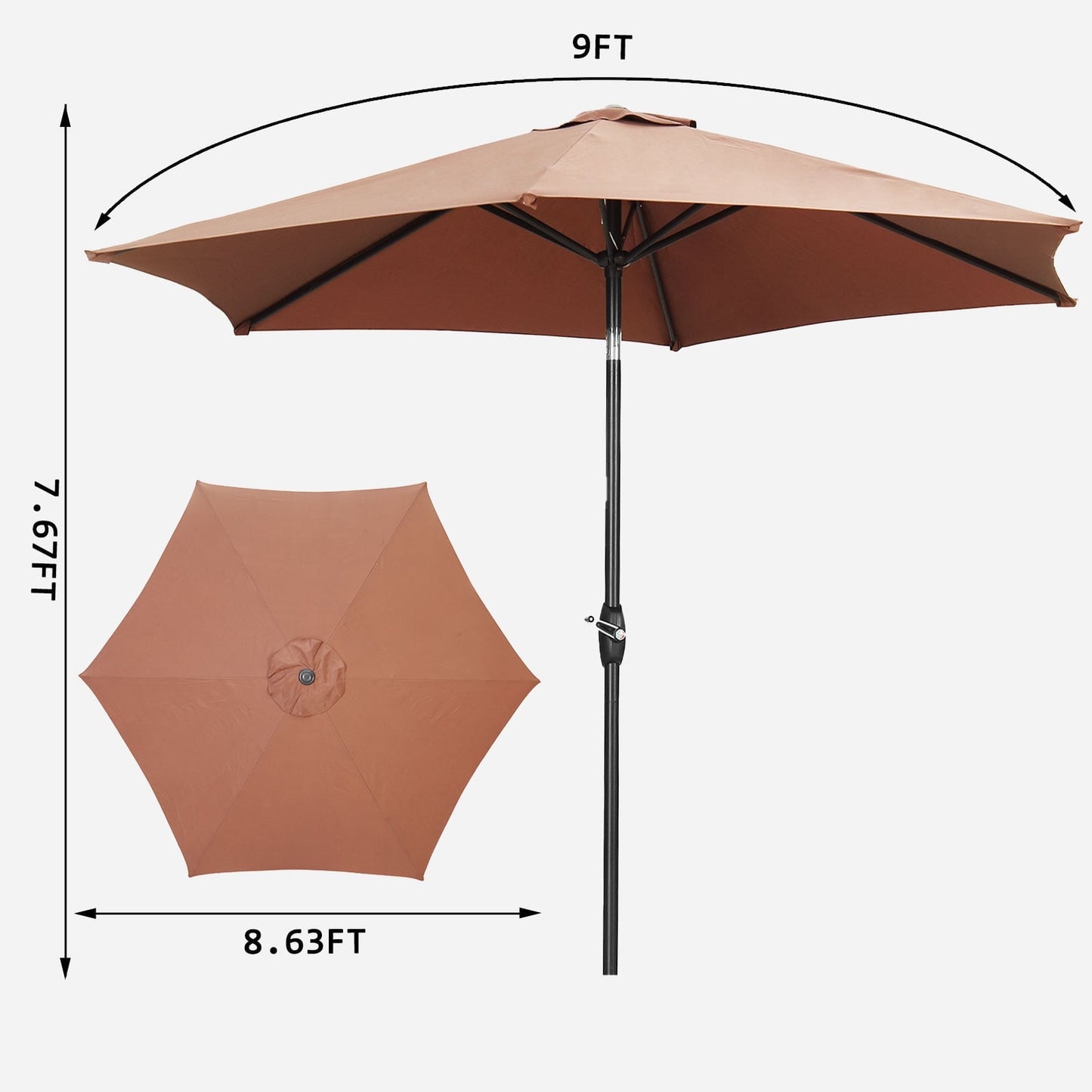 Autlaycil 9ft Outdoor Patio Umbrella 6 Ribs with Tilt and Crank Patio Table Umbrella, Coffee