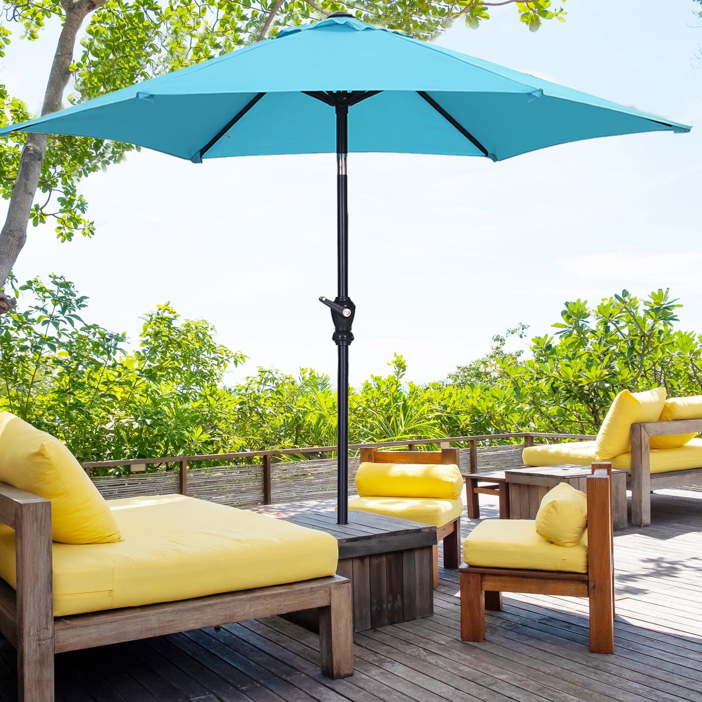 Autlaycil 9ft Outdoor Patio Umbrella 6 Ribs with Tilt and Crank Patio Table Umbrella, Blue