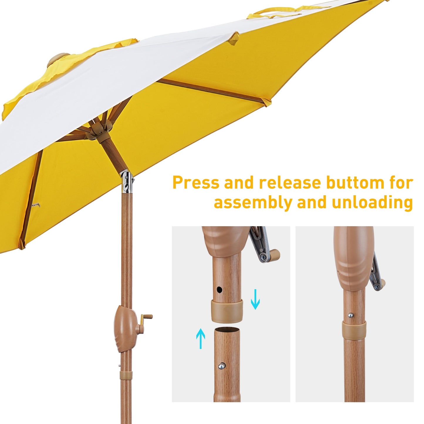 Autlaycil 7.5ft Patio Umbrella and Button Tilt Sun Shelter UV Protection Beach for Market, Beach, Patio, Pool, Garden Backyard (Yellow and White)