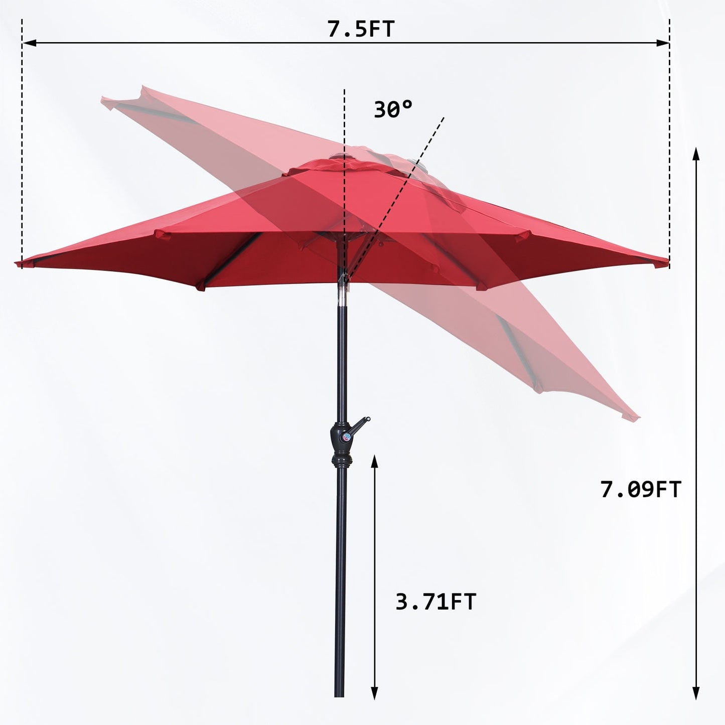 Autlaycil 7.5Ft Outdoor Umbrella with Tilt, Crank and Sturdy Ribs for Lawn, Garden, Backyard and Pool, Red