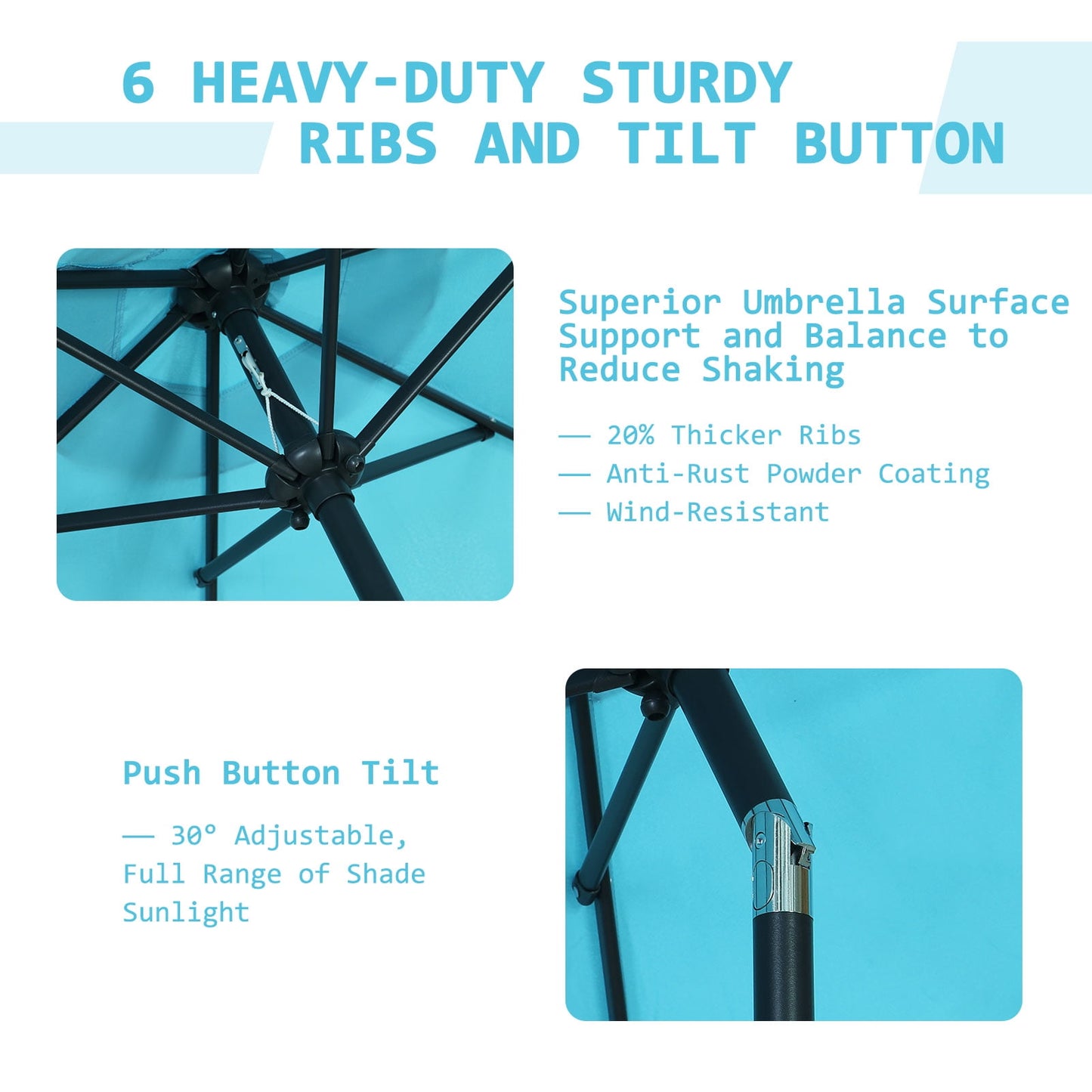 Autlaycil 7.5 ft Patio Umbrella and Umbrella Base with Tilt and Crank, Adjustable Outdoor Market Umbrellas (BLue)