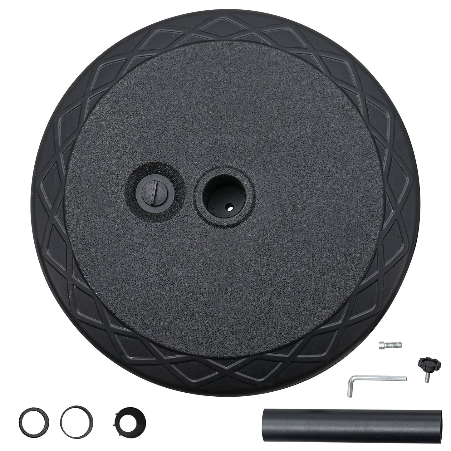 Autlaycil Heavy Duty 30L Round 22" Water Filled Patio Outdoor Umbrella Base Stand Weight with Steel Umbrella Holder Suit for Diameter 1.5-1.9 in Umbrella Pole (Black)