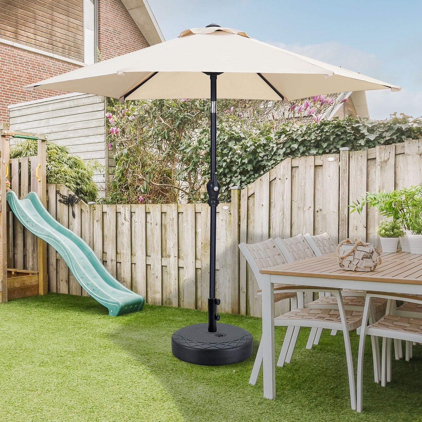 Autlaycil 7.5 ft Patio Umbrella and Umbrella Base with Tilt and Crank, Adjustable Outdoor Market Umbrellas (Khaki)