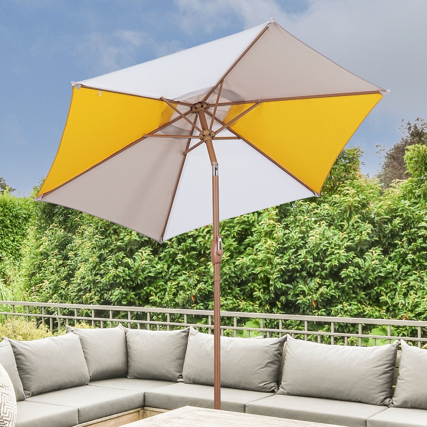 Autlaycil 7.5ft Patio Umbrella and Button Tilt Sun Shelter UV Protection Beach for Market, Beach, Patio, Pool, Garden Backyard (Yellow/Khaki/White)