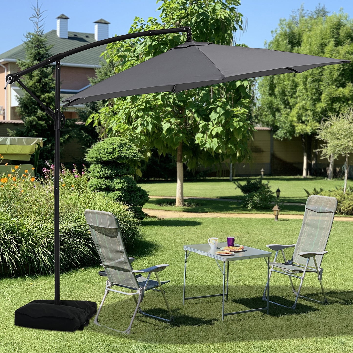 Autlaycil 10 ft Cantilever Offset Outdoor Patio Umbrella with Base Stand Rotate and Tilt, Gray