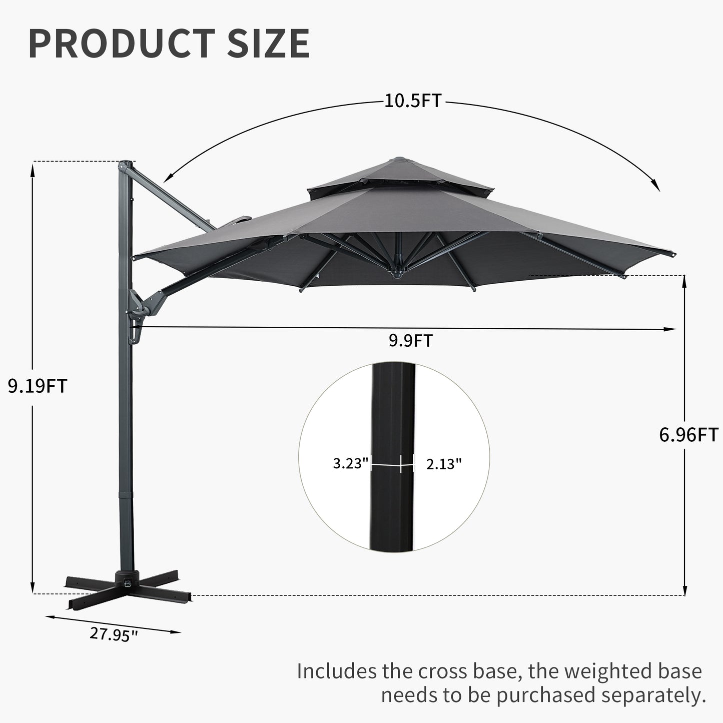 Autlaycil 10' Patio Umbrella, Aluminum Offset Outdoor Cantilever Umbrella with 360-degree Rotation for Garden Deck Pool Patio, Grey