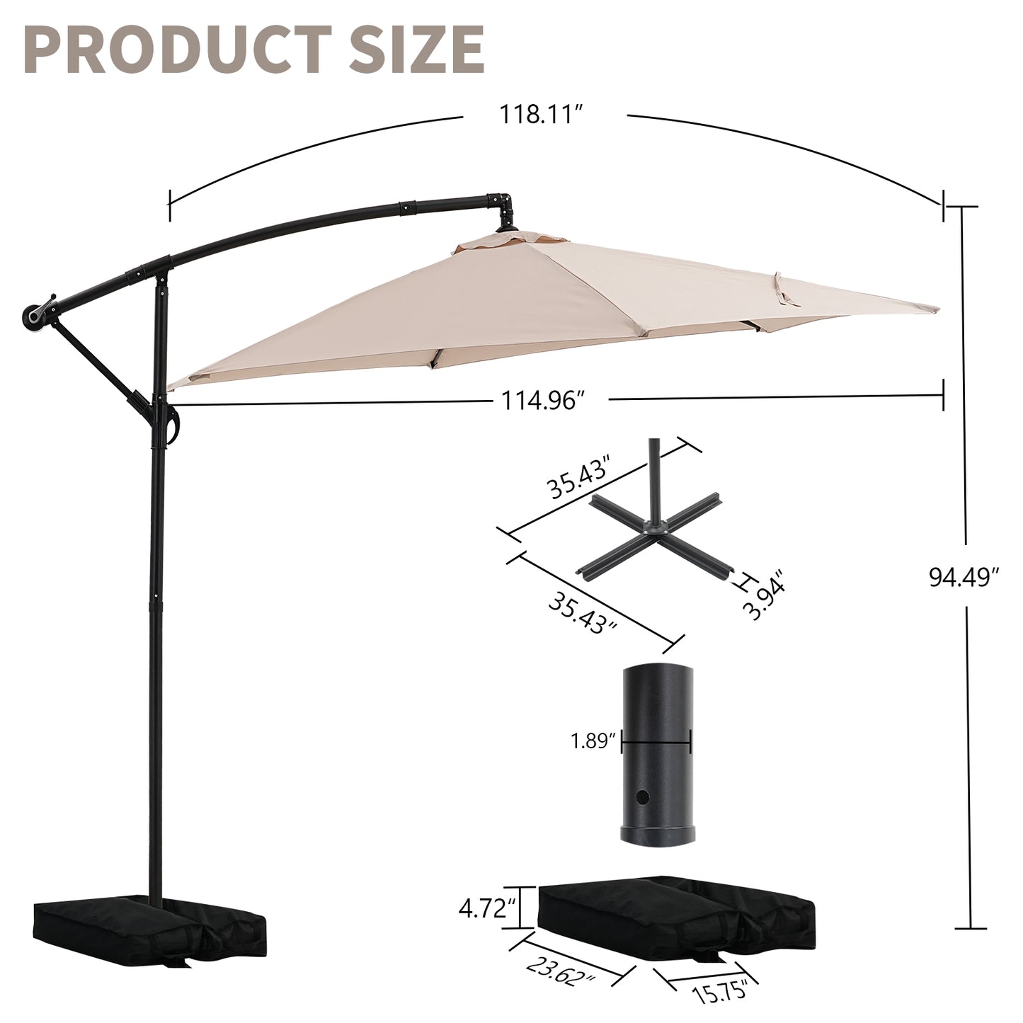 Autlaycil 10 ft Cantilever Offset Outdoor Patio Umbrella with Base Stand Rotate and Tilt, Khaki