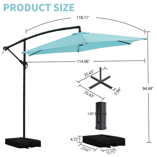 Autlaycil 10 ft Cantilever Offset Outdoor Patio Umbrella with Base Stand Rotate and Tilt, Blue