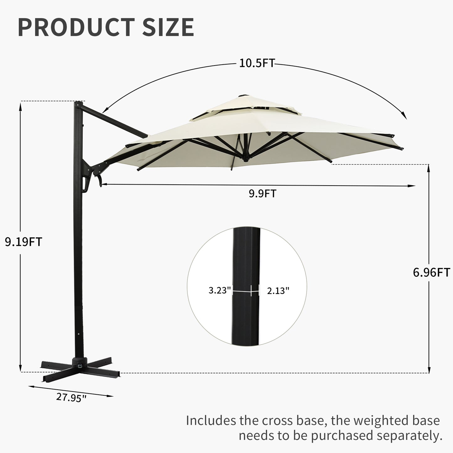 Autlaycil 10' Patio Umbrella, Aluminum Offset Outdoor Cantilever Umbrella with 360-degree Rotation for Garden Deck Pool Patio, Beige