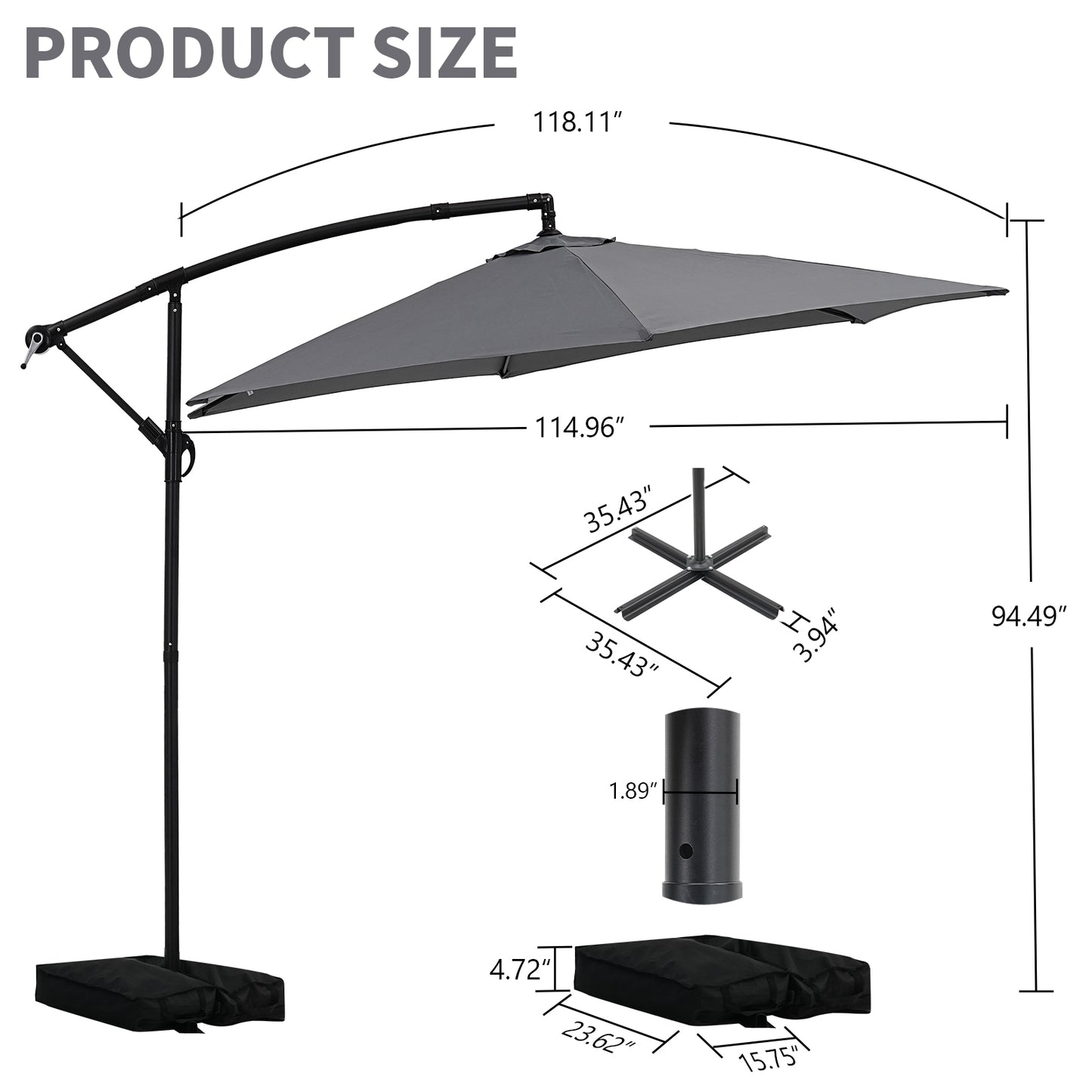 Autlaycil 10 ft Cantilever Offset Outdoor Patio Umbrella with Base Stand Rotate and Tilt, Gray
