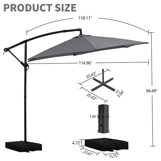 Autlaycil 10 ft Cantilever Offset Outdoor Patio Umbrella with Base Stand Rotate and Tilt, Grey