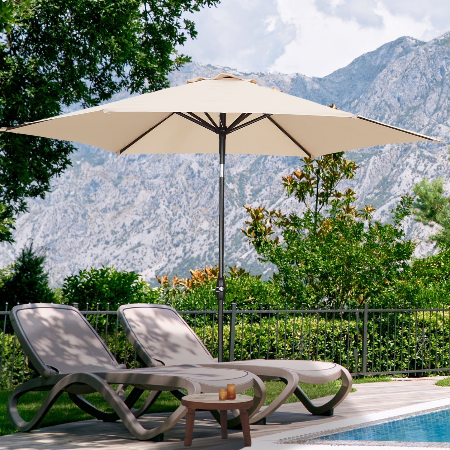 Autlaycil 9ft Outdoor Patio Umbrella 6 Ribs with Tilt and Crank Patio Table Umbrella, Khaki
