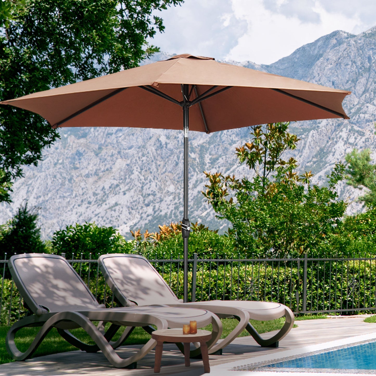 Autlaycil 9ft Outdoor Patio Umbrella 6 Ribs with Tilt and Crank Patio Table Umbrella, Coffee