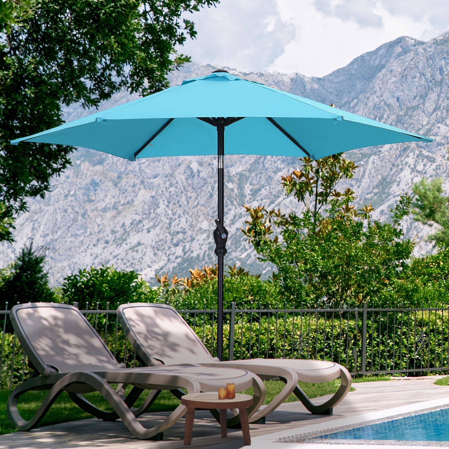 Autlaycil 9ft Outdoor Patio Umbrella 6 Ribs with Tilt and Crank Patio Table Umbrella, Blue