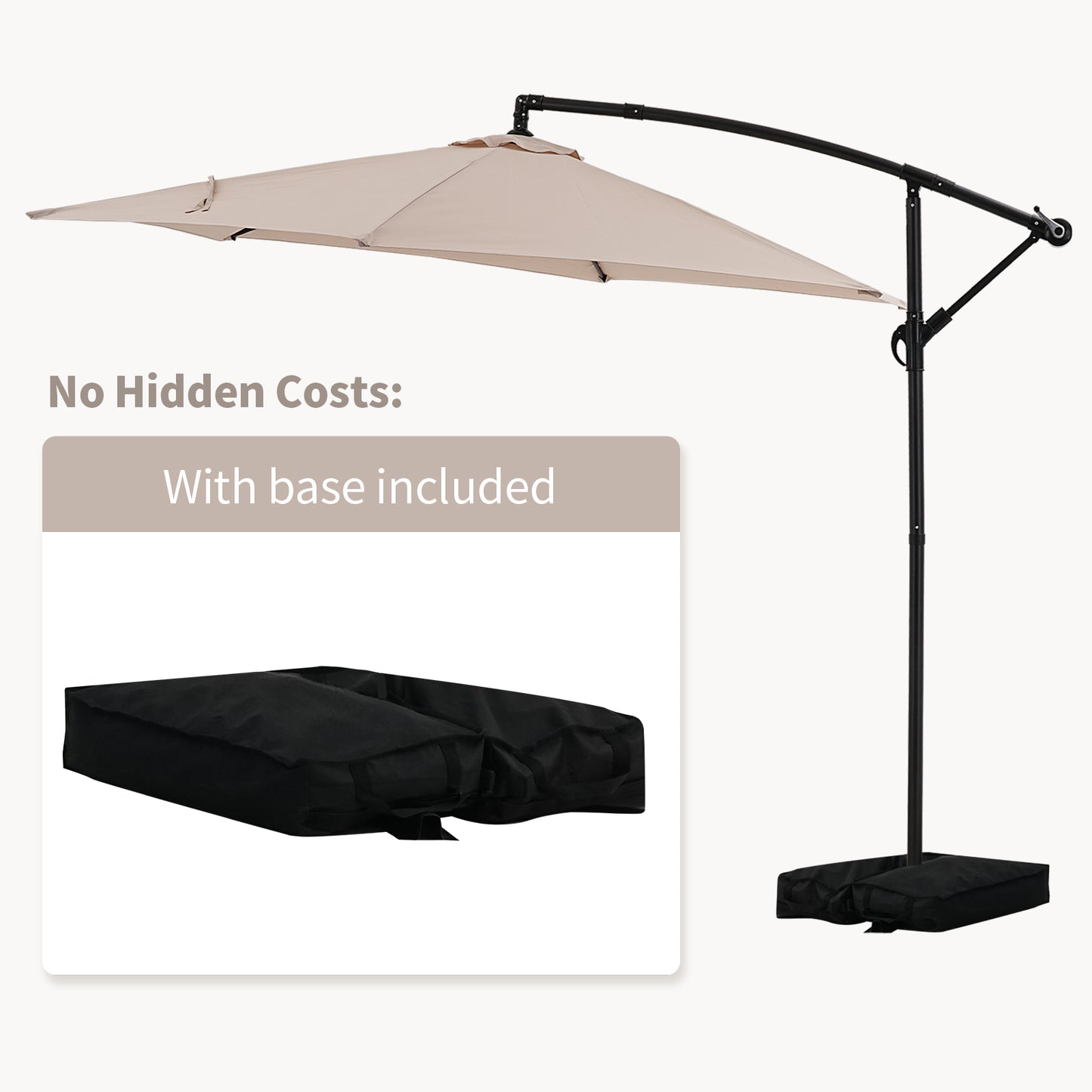 Autlaycil 10 ft Cantilever Offset Outdoor Patio Umbrella with Base Stand Rotate and Tilt, Khaki