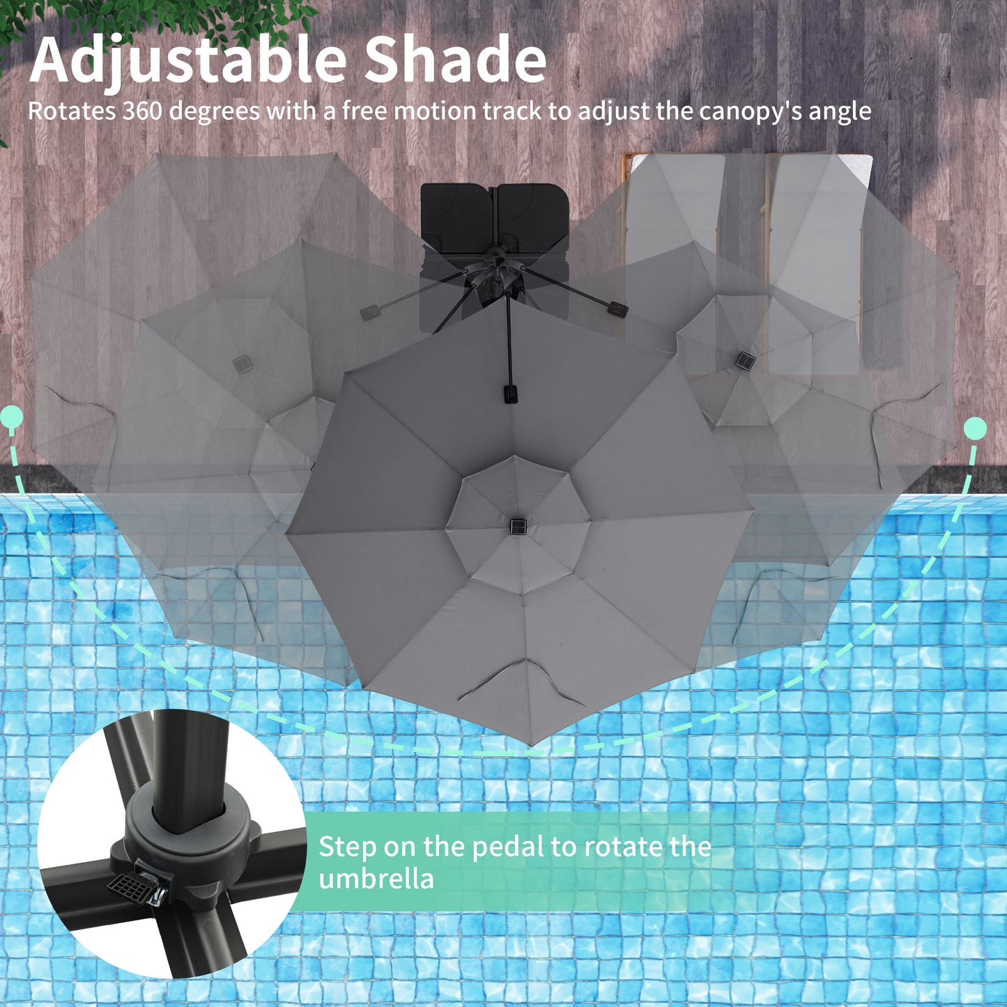 Autlaycil 10 FT Aluminum Offset Outdoor Cantilever Umbrella with Solar Lights, and 360-degree Rotation, 2-Tier Patio Umbrella, Grey