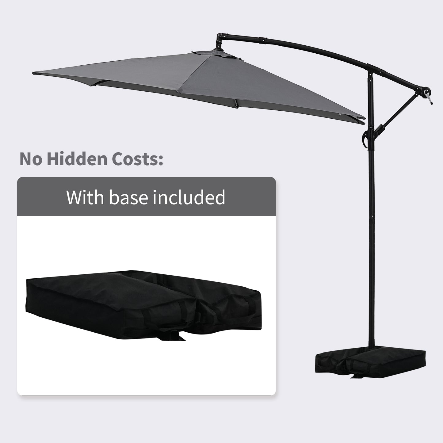 Autlaycil 10 ft Cantilever Offset Outdoor Patio Umbrella with Base Stand Rotate and Tilt, Gray