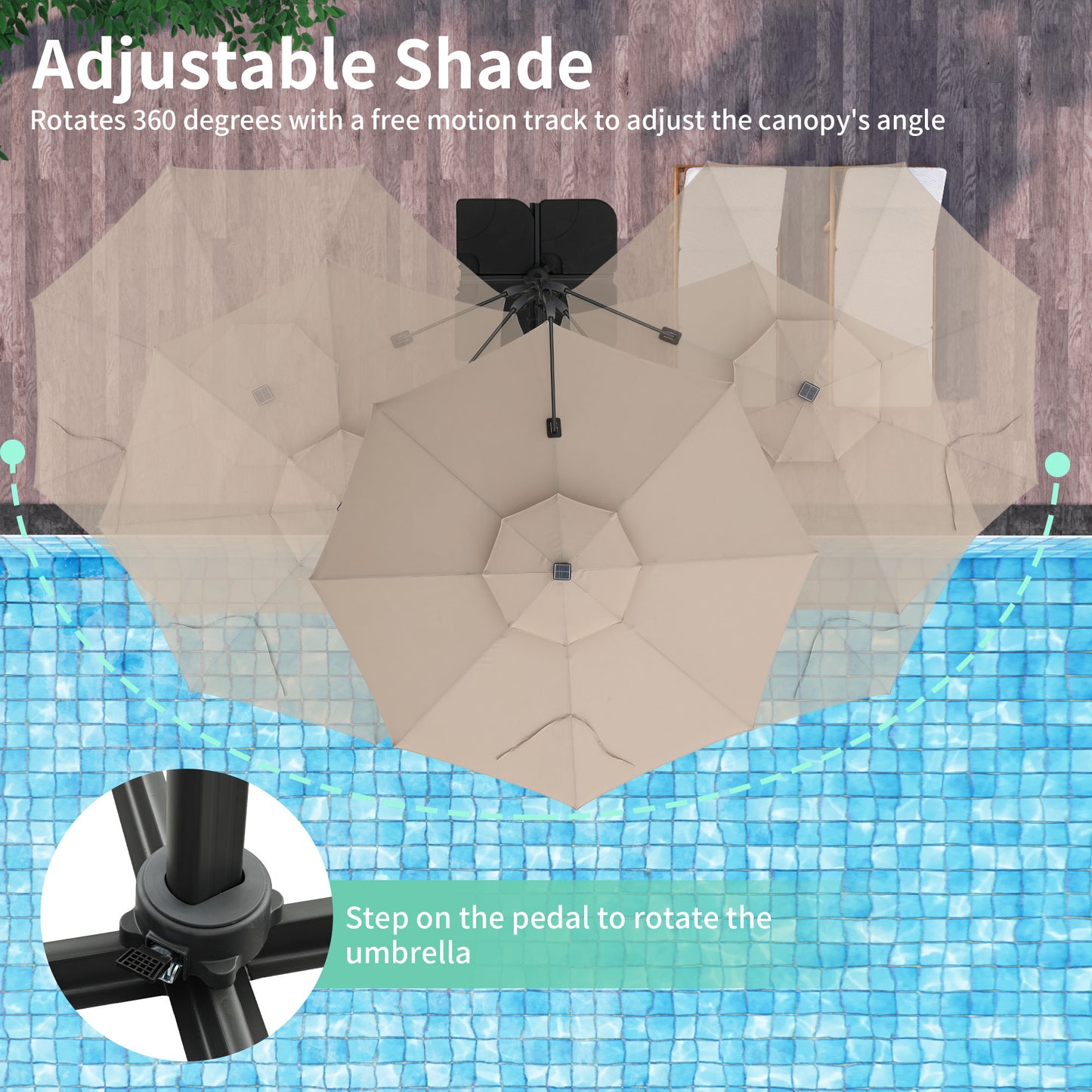 Autlaycil 10 FT Aluminum Offset Outdoor Cantilever Umbrella with Solar Lights, and 360-degree Rotation, 2-Tier Patio Umbrella, Khaki