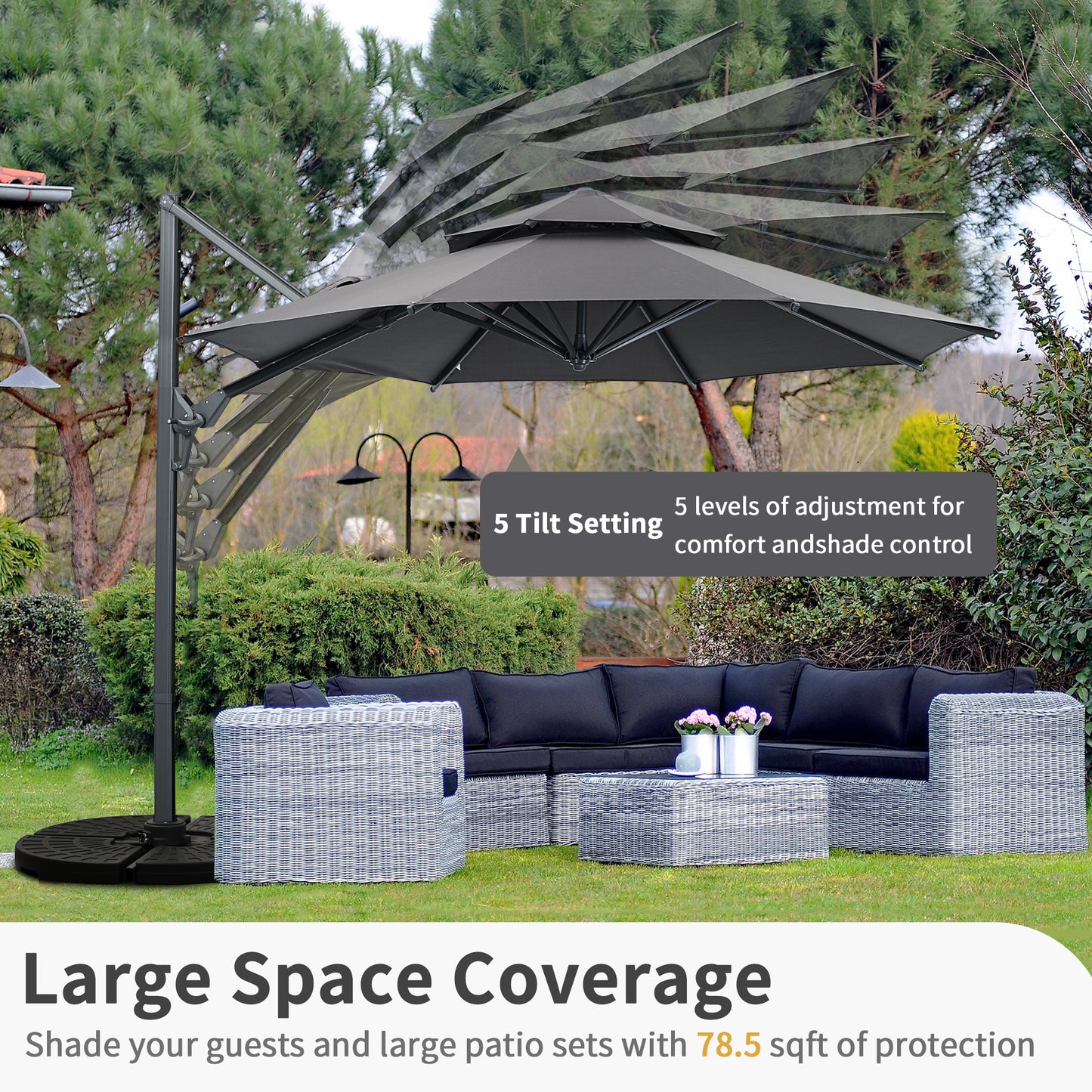 Autlaycil 10' Patio Umbrella, Aluminum Offset Outdoor Cantilever Umbrella with 360-degree Rotation for Garden Deck Pool Patio, Grey