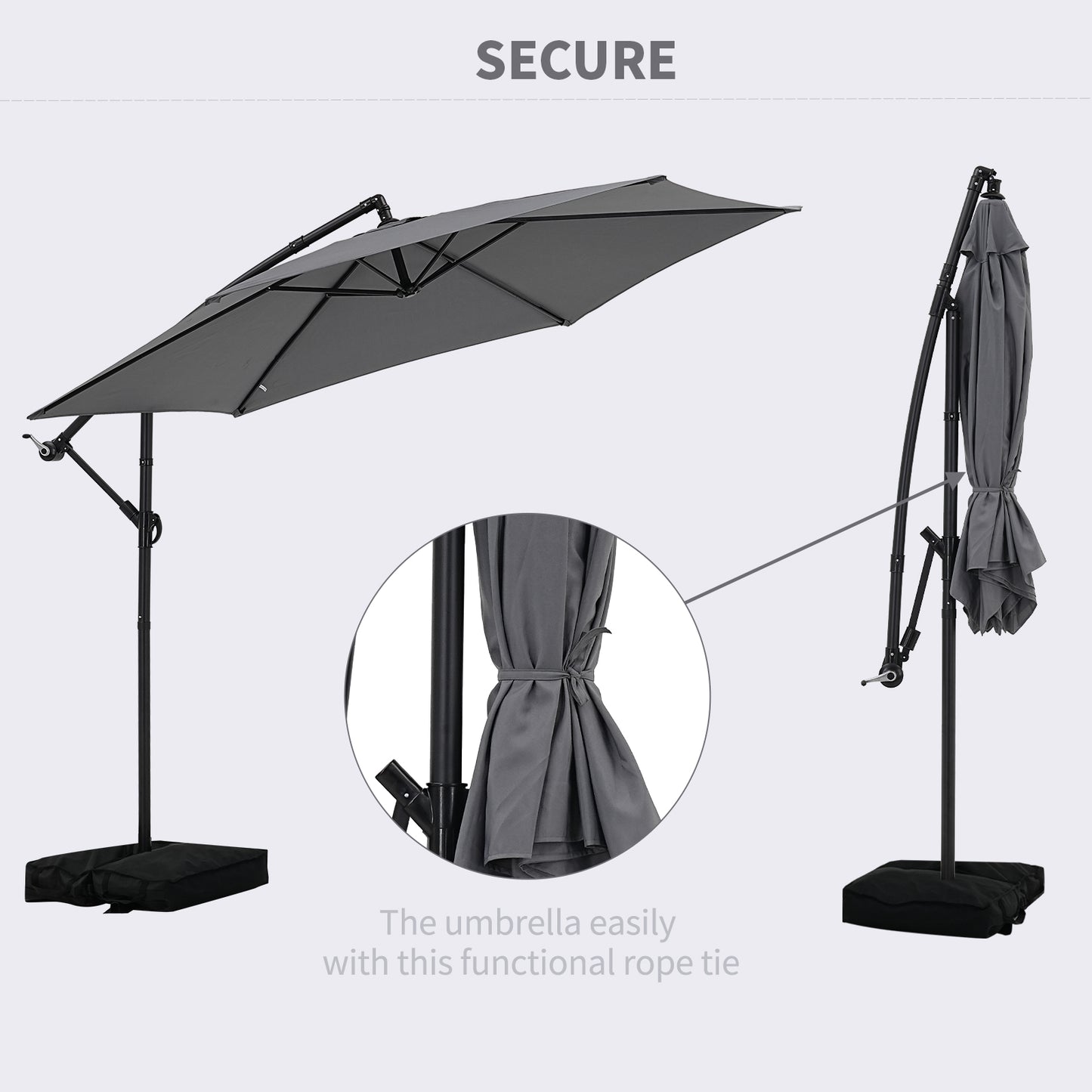 Autlaycil 10 ft Cantilever Offset Outdoor Patio Umbrella with Base Stand Rotate and Tilt, Gray