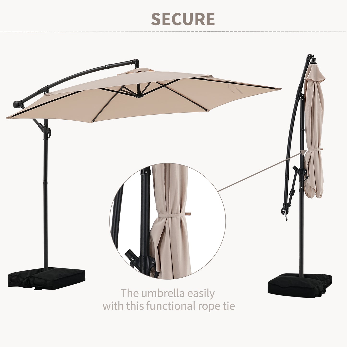 Autlaycil 10 ft Cantilever Offset Outdoor Patio Umbrella with Base Stand Rotate and Tilt, Khaki